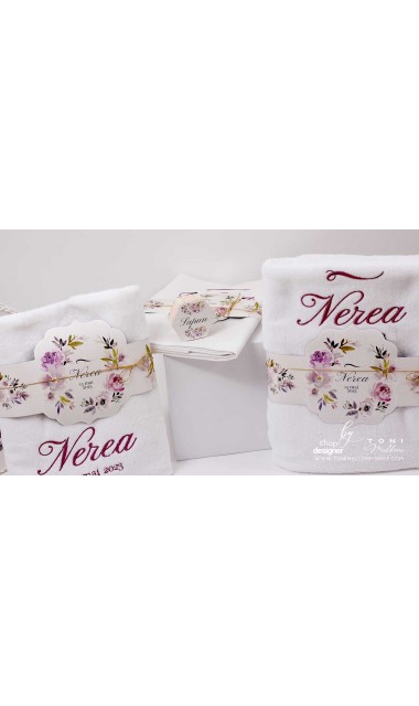 Trusou botez cu flori roz si mov Purple Flowers 7